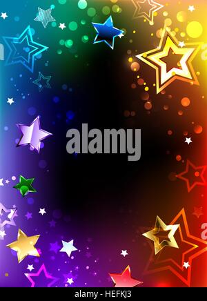 Rainbow, glowing frame with bright stars on a dark background. Design with stars. Rainbow Star. Stock Vector