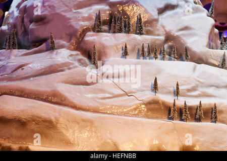 Model of snowy landscape displayed in a Christmas fair, Winter Wonderland Stock Photo