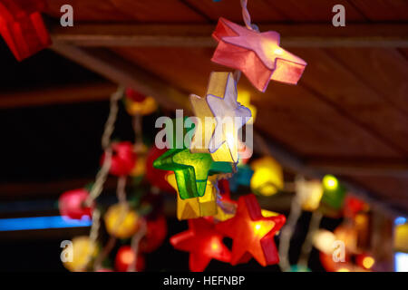 Decorative fairy lights on display at Southbank Centre winter market in London Stock Photo