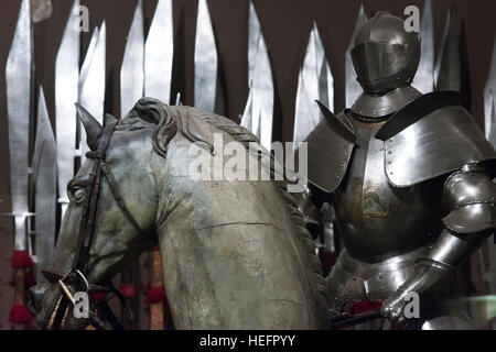 Statue of soldier in armor riding a horse at Doge's Palace, Venice, Veneto, Italy Stock Photo