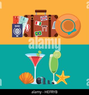travel holidays flat line icons vector illustration design Stock Vector