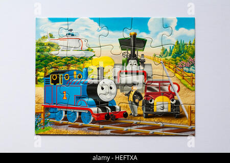 Thomas & Friends jigsaw puzzle, one of 4 tell-a-story puzzles by Ravensburger isolated on white background Stock Photo