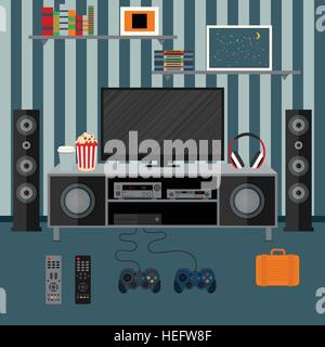 Vector illustration apartment with a home cinema Stock Vector