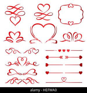 Valentine day set of red arrows, dividers and calligraphic elements Stock Vector