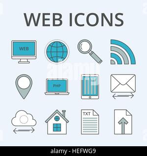 Vector illustration of a set linear icons Stock Vector