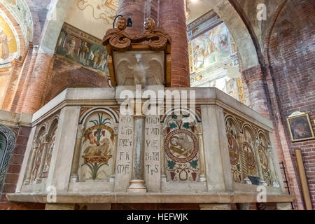 Decorated pulpit in Basilica of San Teodoro, Pavia, Italy. Stock Photo