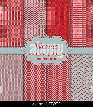 Vector illustration set of seamless patterns waves Stock Vector