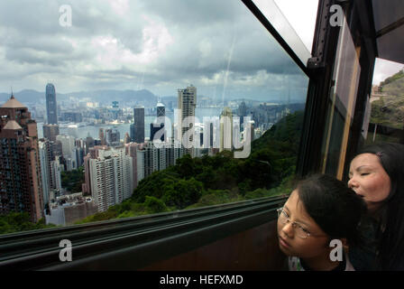 Inside The Peak Tram climbing Victoria Peak, Hong Kong, China, Asia Stock Photo