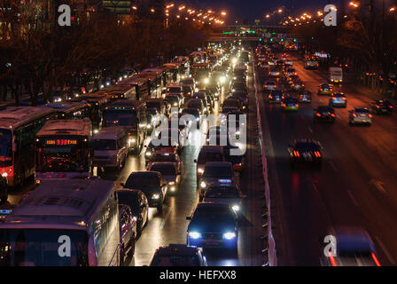 Peking: Central business district with road Jianguo Lu, Beijing, China Stock Photo