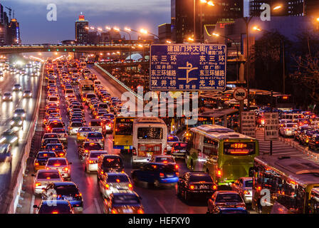 Peking: Central business district with road Jianguo Lu, Beijing, China Stock Photo