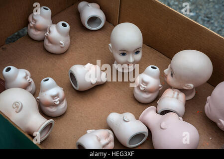 Doll heads, Auer Dult, Munich, Bavaria, Germany Stock Photo