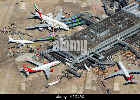 Aerial view, Airport Dusseldorf-Lohausen, A6-EOB Emirates Airbus A380 ...