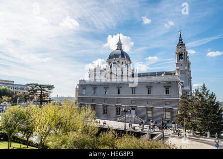 Madrid, Spain - November 13, 2016:   La Almudena is the Catholic cathedral in Madrid. Interior designed in a Gothic revival style and exterior in baro Stock Photo