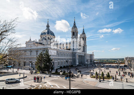 Madrid, Spain - November 13, 2016:   La Almudena is the Catholic cathedral in Madrid. Interior designed in a Gothic revival style and exterior in baro Stock Photo