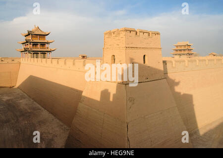 Jiayuguan fort at the western confine of the Great Wall. Jiayuguan, Gansu province, China, Asia The pass was a key waypoint of the ancient Silk Road. Stock Photo