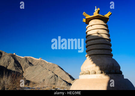 Buddhist stupa at the western confine of the Great Wall at Jiayuguan, Gansu province, China, Asia Stock Photo