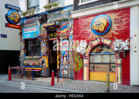 colourful exterior of one of the bulldog cafes in amsterdam holland Stock Photo