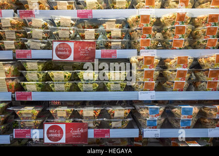 Fresh salads in Marks & Spencer food hall, UK Stock Photo