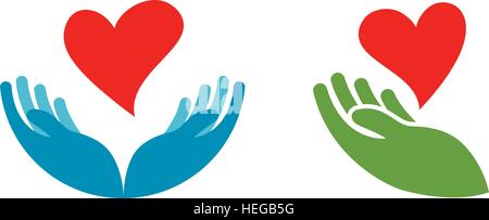 Heart in hand symbol or icon. Logo template for charity, health. Vector illustration Stock Vector