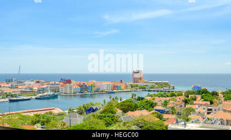 Curacao, Caribbean - September 29, 2012: View of  Willemstad  downtown with colorful facades in Handelskade Curacao, Netherlands Antilles Stock Photo