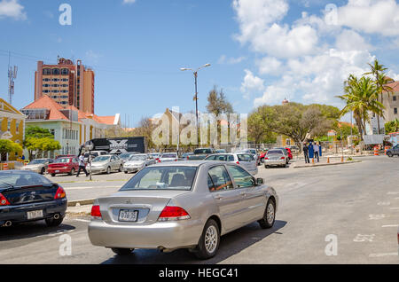 Curacao, Caribbean - october 2, 2012: View of Willemstad street in Curacao. The city center, with its unique architecture, has been designated a UNESC Stock Photo