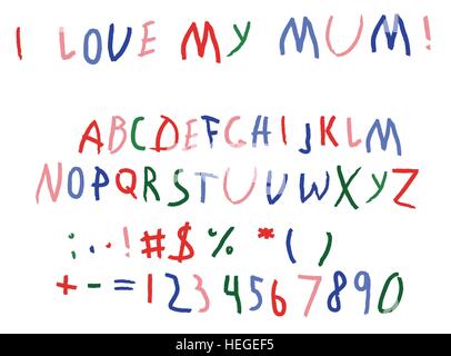 Child baby script letters font hand writing. Stock Vector