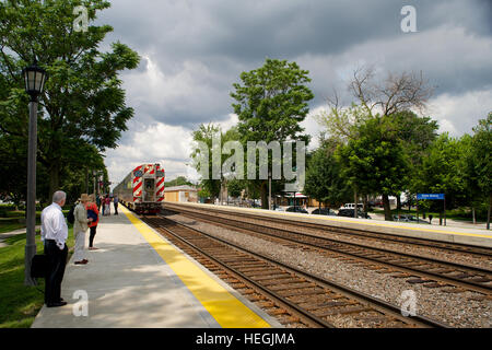 Metra commuter train at Stone Avenue Train Station, La Grange, Illinois, USA. Stock Photo