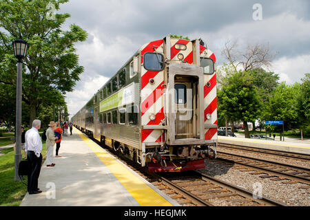 Metra commuter train at Stone Avenue Train Station, La Grange, Illinois, USA. Stock Photo
