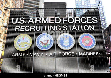 New York City, USA - May 3, 2015: signboard for US armed forces recruiting station on Times Square Stock Photo