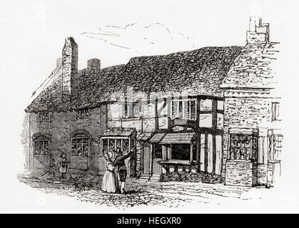 Shakespeare's Birthplace, 16th-century half-timbered house,  Henley Street, Stratford-upon-Avon, Warwickshire, England.  William Shakespeare, 1564 - 1616.  English poet, playwright, and actor.   From Howitt's Visits to Remarkable Places, published 1890. Stock Photo