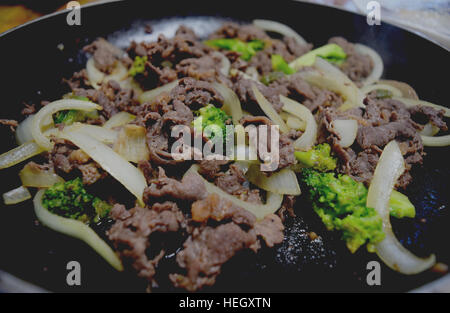 korean food bulgogi on pan. Stock Photo