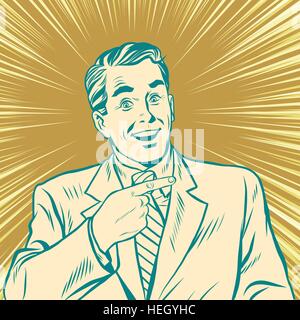 Pop art retro man pointing sideways Stock Vector