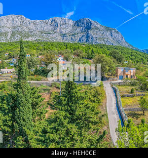 Tucepi church tower view Stock Photo