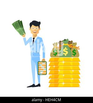 businessman money bag gold bar bank vector illustration vector ...