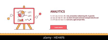 Stand with charts and parameters analytics on white. Business concept of analytics. Poster banner thin line on white Stock Vector