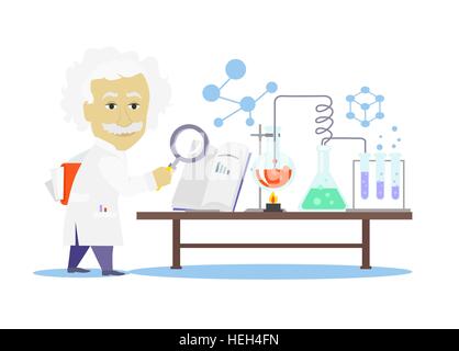 Bioanalyzer Layout Cartoon Biology laboratory workspace design concept with microscope houseplant ...