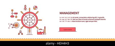 Icons for management, business tools in flat design. Poster banner on white. Management and marketing, lead and manage, Stock Vector