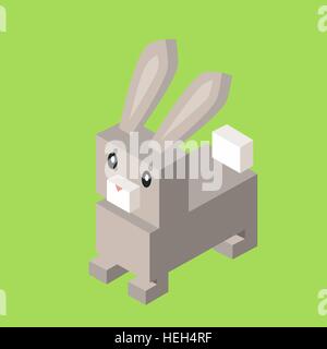 Wild animal hare, gray rabbit isometric 3d. Isolated hare zoo, rabbit nature, wildlife flat animal  icon, forest wild animal Stock Vector