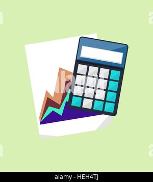 Calculator icon and chart isolated design flat. Calculate finance isolated, accounting and money, calculate tax, paper document Stock Vector