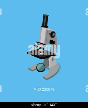 Microscope 3d isometric design. Magnifying glass, laboratory and science, research and microscope isolated, biology microscope, Stock Vector