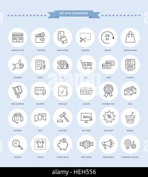 Set of black e-commerce thin, lines, outline, strokes icons. Best offer elements of the process of shopping in internet on Stock Vector