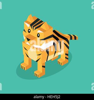 Isometric 3d Tiger Animal Isolated. Isometric 3d tiger animal isolated. Beasts of prey isolated on a background. Wildlife and Stock Vector
