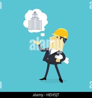 Character of Architect with a New Project. Character of architect with a new project. Successful architect is thinking on the Stock Vector