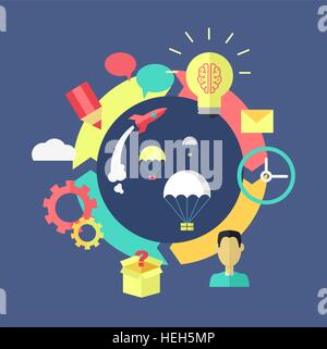Generation of Ideas Banner Design. Generation of ideas banner design. Process of creation and implementation of ideas projects Stock Vector