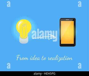 Realization of Idea. Lamp to Smart Phone. Realization of idea. Lamp to smart phone. Successful implementation of a business Stock Vector