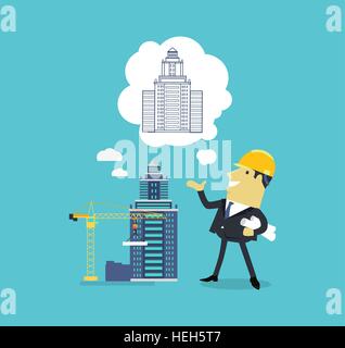 Character of Architect with a New Project. Character of architect with a new project. Successful architect is thinking on the Stock Vector