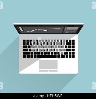 Electronic device white laptop. Computer, laptop isolated logo notebook icon. Vector illustration Stock Vector