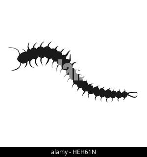 Centipede Insect Icon. Centipede insect design black isolated. Longest insect with many legs isolated on white background. Stock Vector