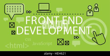 Front end Development Banner Concept. Front end development banner concept. Background or backdrop with elements icon on Stock Vector