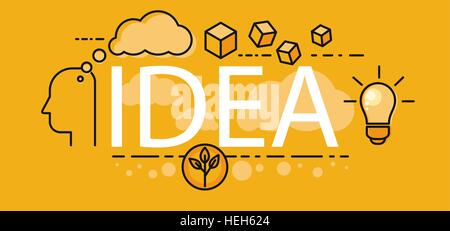 Idea business startup concept. Poster or a banner on the idea of human thought. Light bulb and plant sprout design flat style. Stock Vector
